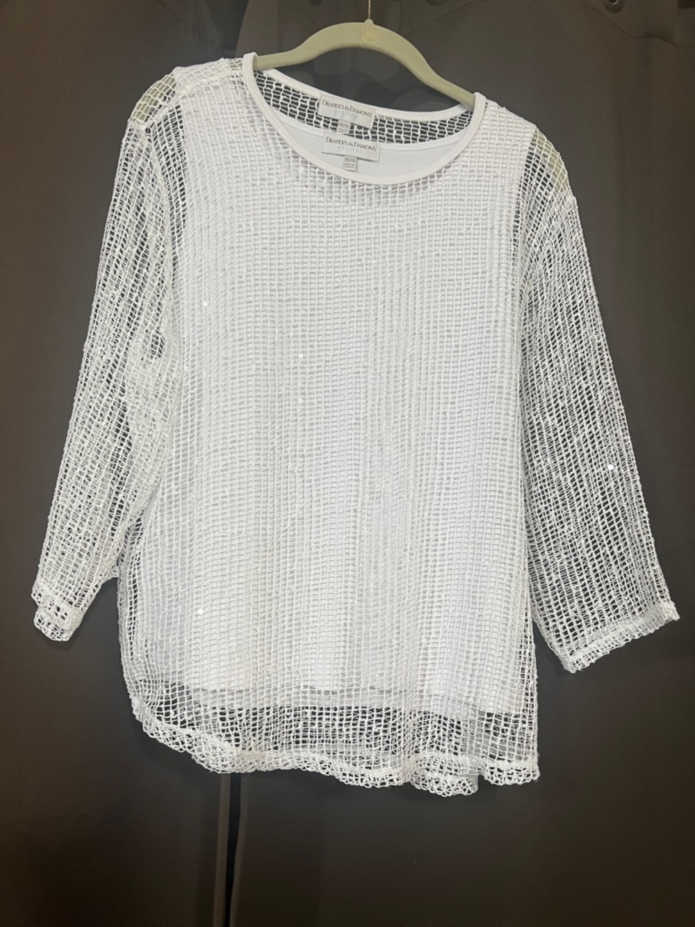 Two Set White sequined Knit Tunic Top - Lightweight Beach and Basic sleeveless